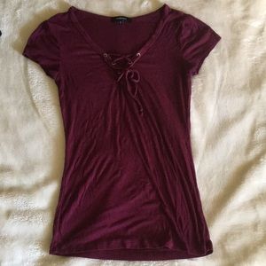 Lace up V neck